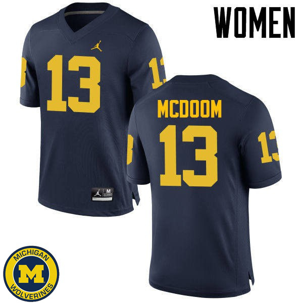 Womens Michigan Wolverines #13 Eddie McDoom Navy Official Game Jersey